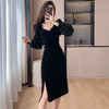 雀说时尚丝绒复古拼接亮片礼服裙新款修身收腰开叉连衣裙女AL897 商品缩略图1