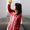 绽放旅行女装151朵/色织亚麻红格子可调节扣通道系带百搭背带裙 商品缩略图1