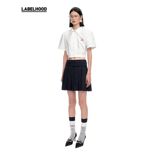 【SHUSHUTONG】蕾虎时尚腰带装饰百褶半裙2025春夏新款女装裙子 商品图1