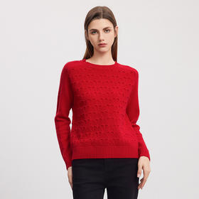 【立体绞花羊绒衫】羊绒世家秋冬新款女士100%山羊绒圆领内搭保暖针织毛衣