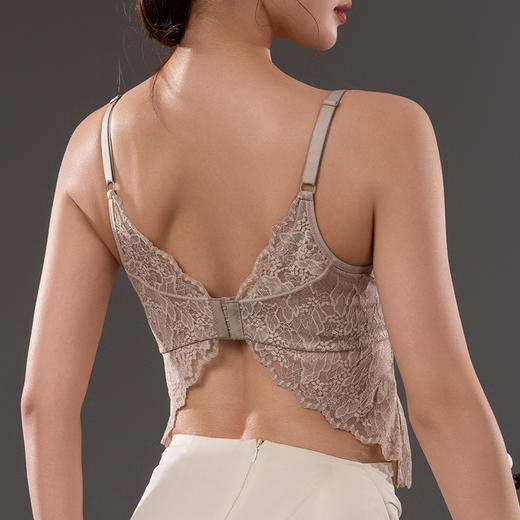 TG-TG02S242缎面真丝大胸显小美背 桑蚕丝性感蕾丝薄款文胸一体式吊带女 商品图1