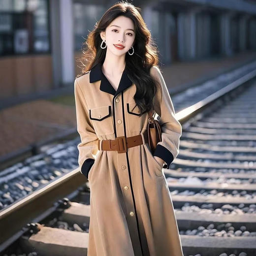 雀说法式气质女神范灯芯绒连衣裙新款冷淡系高级感收腰中长裙AL9181 商品图3