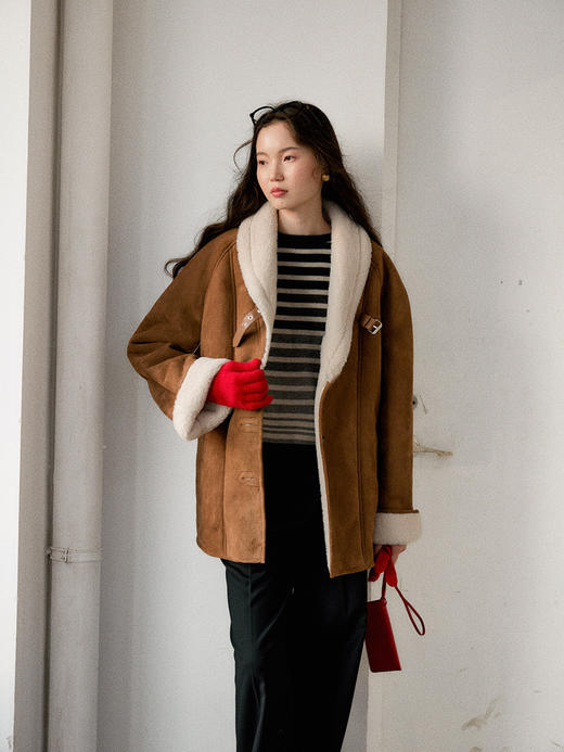 【现货】Even Vintage|皮毛一体 复古时尚金棕色百搭麂皮外套 2024秋冬新款 商品图2