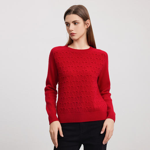 【立体绞花羊绒衫】羊绒世家秋冬新款女士100%山羊绒圆领内搭保暖针织毛衣 商品图1