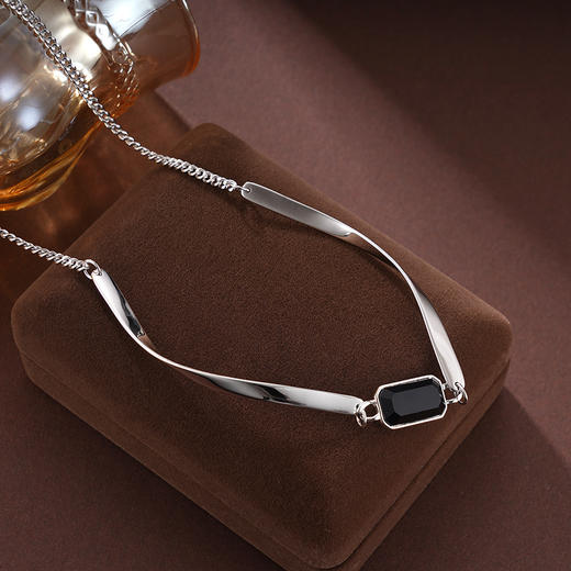 子佩集S925银【相生相伴】项链纯银【AE00079】原创2方块镀金黑玛瑙2501 商品图2