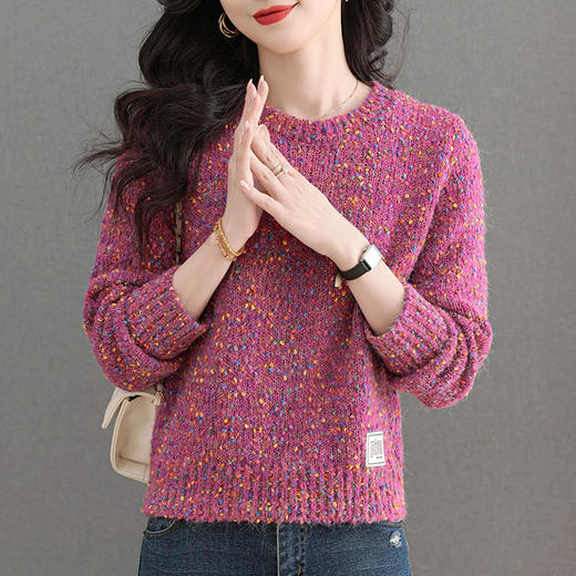 CC-103-A987小个子圆领毛衣女士春秋2025新款洋气花纱宽松短款针织衫上衣打底 商品图2