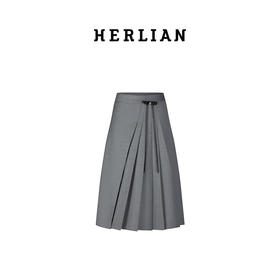 H2ESSKB083GY蝴蝶结装饰不规则百褶长裙