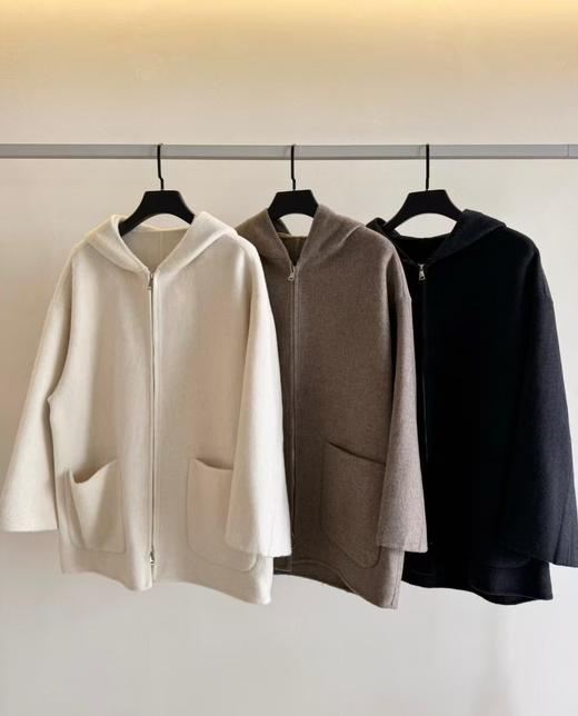 藏肉好穿 ｜ 宽松H版型100%羊毛短大衣  灰黑M码 商品图0