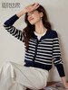 【专属特价】熙世界学院风黑白条纹针织衫女2025年春季新款长袖假两件套头上衣 商品缩略图0