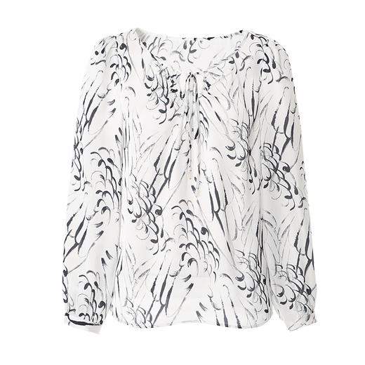 EITIE爱特爱两穿系带气质黑白水墨印花衬衫上衣2025春季新款A2513507 商品图5