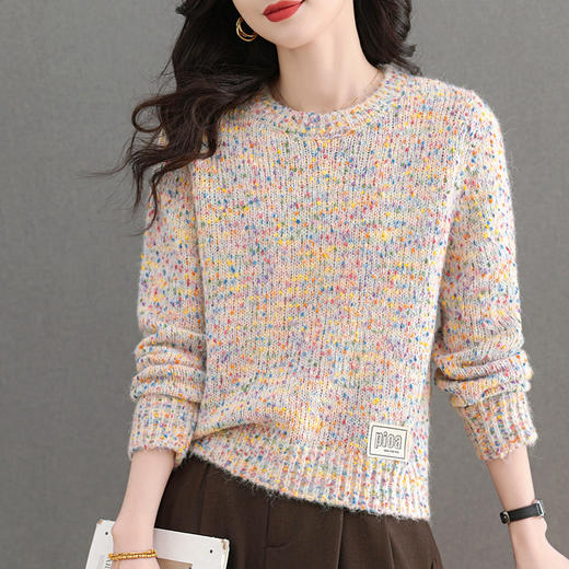 CC-103-A987小个子圆领毛衣女士春秋2025新款洋气花纱宽松短款针织衫上衣打底 商品图3