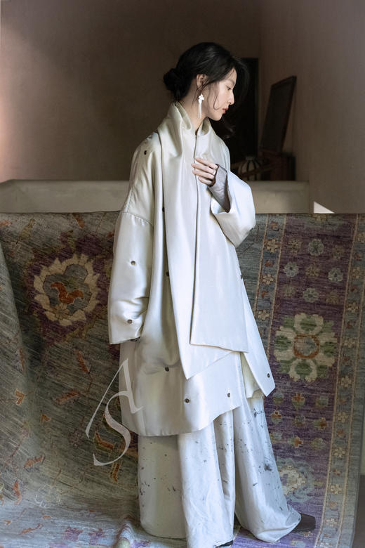 Mutedance 桦木色水墨染真丝褶裥阔腿裤 商品图8