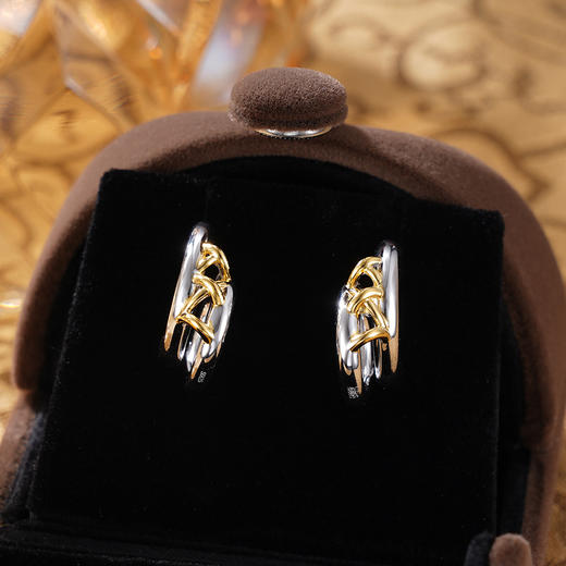 子佩集S925银【明暖】耳钉纯银【AJ00942】原创2半环带金色镀金扣环耳圈2501 商品图1