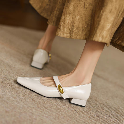 阿么手工女鞋羊皮玛丽珍小皮鞋粗跟2.5CM一字带法式复古浅口单鞋 商品图2