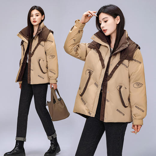 雀说连帽短款羽绒棉服新款冬爆款印花棉衣面包服小个子洋气棉袄AL8023 商品图5