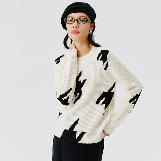 东黎 • 山羊绒女士秋冬千鸟格圆领套衫 4741 商品图7