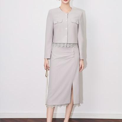 【高货wl】全新升级【铂金会员395/天猫529/差价134】(99328) 洛诗琳早春法式蕾丝小香风上衣轻奢气质名媛半身裙两件套 商品图3