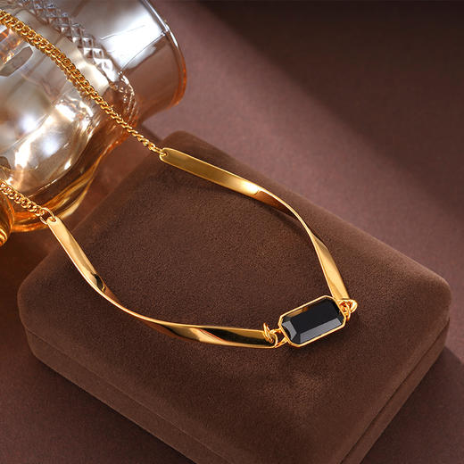 子佩集S925银【相生相伴】项链纯银【AE00079】原创2方块镀金黑玛瑙2501 商品图3