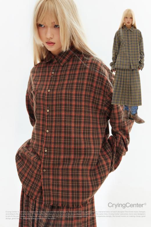 CryingCenter 毛边格子衬衫 哭喊中心 商品图0