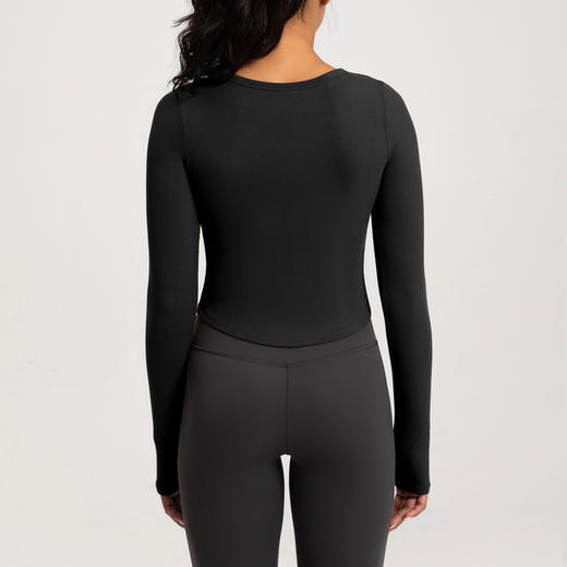 【带胸垫】新款欧美女运动跑步方领瑜伽服裸感紧身长袖YN CX76 商品图2
