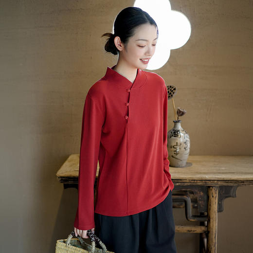 雀说新中式长袖德绒打底衫女高级感可外穿保暖内搭上衣AL6334 商品图5