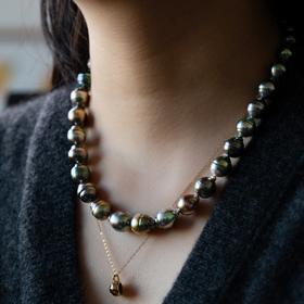 菜菜家大溪地螺纹珍珠项链/手链|10-11mm点位，近圆微瑕，珠层饱满