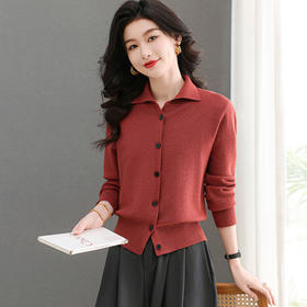 CC-101-08170小个子翻领短款外套女士2025春秋装新款洋气宽松针织开衫外搭上衣