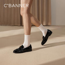 千百度低跟复古乐福鞋女款通勤真皮单鞋一脚蹬小皮鞋A25150160