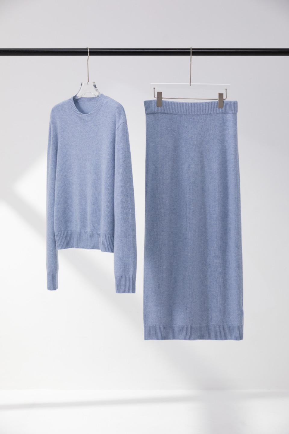 老钱风 | 天青蓝厚织羊绒上衣半裙套装L码