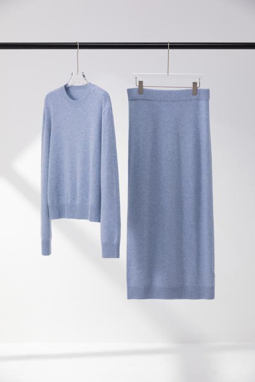 老钱风 | 天青蓝厚织羊绒上衣半裙套装L码 商品图0