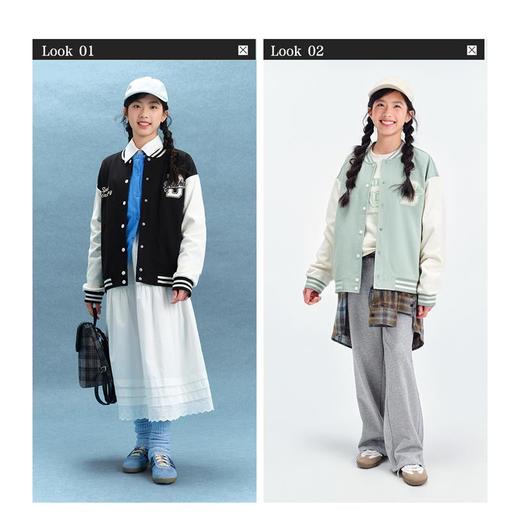 笛莎Deesha青少年女童外套2025春季女童撞色绣花棒球外套 商品图2