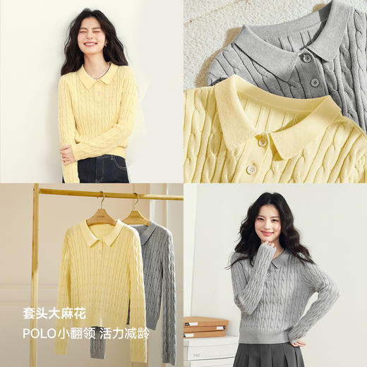 【严选】诗凡黎新疆长绒棉撞色圆领绞花针织衫2025春新款文艺复古外搭开衫7G1130411 商品图4