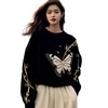雀说黑色蝴蝶印花毛衣新款高级感圆领宽松慵懒风针织上衣AL5198 商品缩略图4