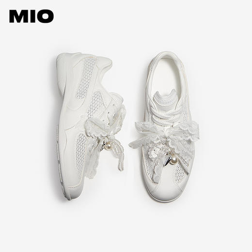 MIO米奥纯色圆头蕾丝系带德训鞋时尚轻便休闲女单鞋M251566963 商品图3