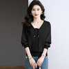 CC-BSM-732小个子针织拼接女士拼色2025春秋季新款宽松遮肉雪纺打底衫上衣服 商品缩略图3