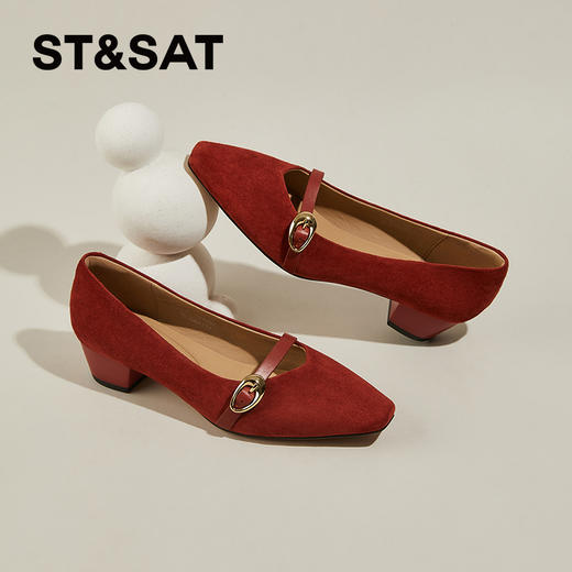 星期六简约方头一字带粗跟玛丽珍鞋SSC1111460 商品图6