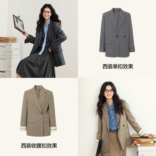 【严选】诗凡黎高级感西装外套2025年春新款轻职场设计通勤气质短款西服7G2210031 商品图3