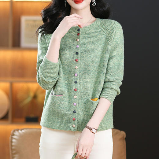 CC-17-67103春季新款女士小个子针织衫开衫上衣复古条纹毛衣外套圆领口袋 商品图2