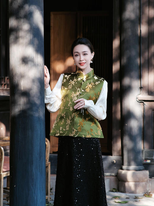 盛唐牡丹| 樱花纹漳缎对襟马甲 商品图0