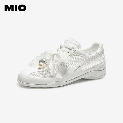 MIO米奥纯色圆头蕾丝系带德训鞋时尚轻便休闲女单鞋M251566963 商品图0