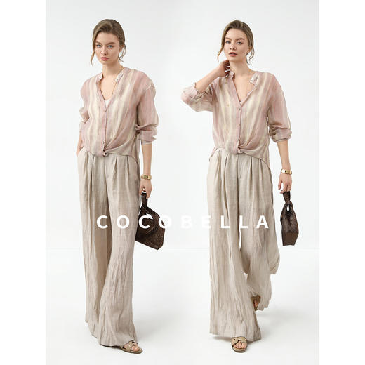 COCOBELLA[莱赛尔]微透视条纹衬衫女设计感拧花遮阳衫SR7070 商品图2