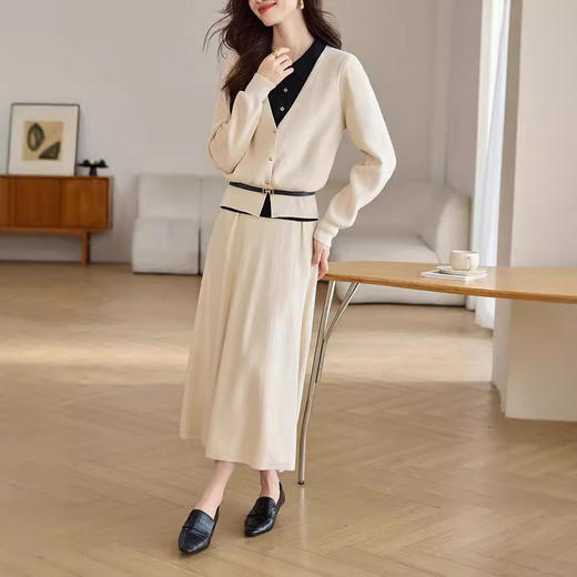 雀说针织连衣裙女中长裙拼接纯色套装裙过膝正式场合时尚气质裙子女装AL8986 商品图1