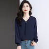 CC-BSM-728雪纺拼接长袖t恤女春秋2025新款针织上衣飘带宽松打底衫 商品缩略图1