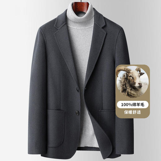 红览 春秋100%羊毛西装手工缝制双面呢西服男士修身小西装羊毛外套男装5ZF-85045 商品图8