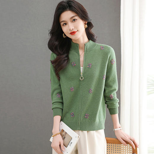 CC-101-96117立领拉链外套女士春秋2025新款短款针织开衫洋气提花上衣 商品图3