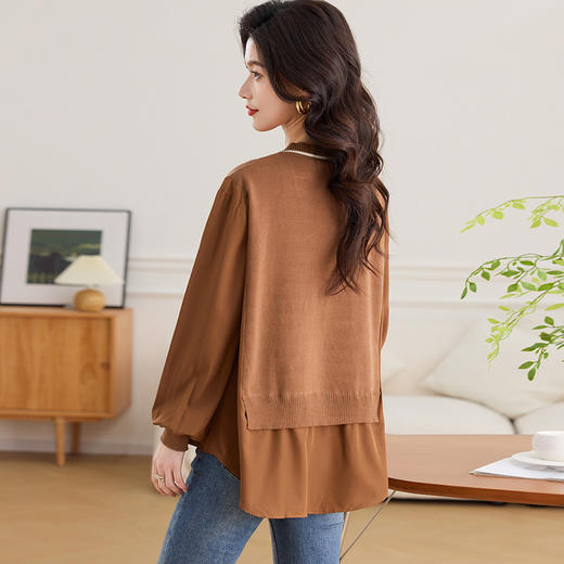 CC-13-2806洋气拼色衬衫拼接针织衫女士2025春季新款洋气宽松小衫假两件上衣 商品图3