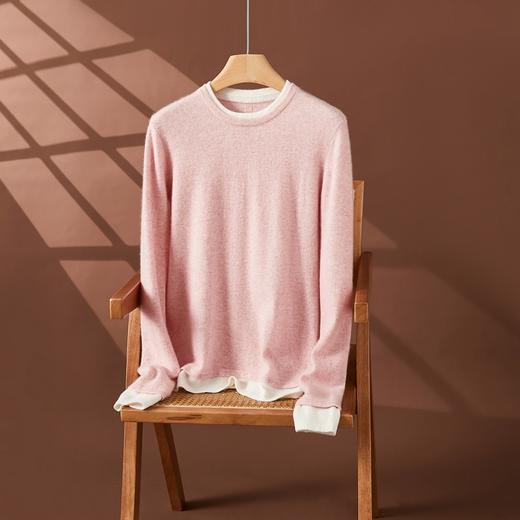 雀说红色羊绒衫女圆领秋冬新年高级内搭打底衫假两件小众气质毛衣AL8981 商品图8