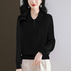 CC-89-523翻领拼接针织小衫女洋气2025新款春季宽松上衣长袖t恤打底衫薄款 商品缩略图3