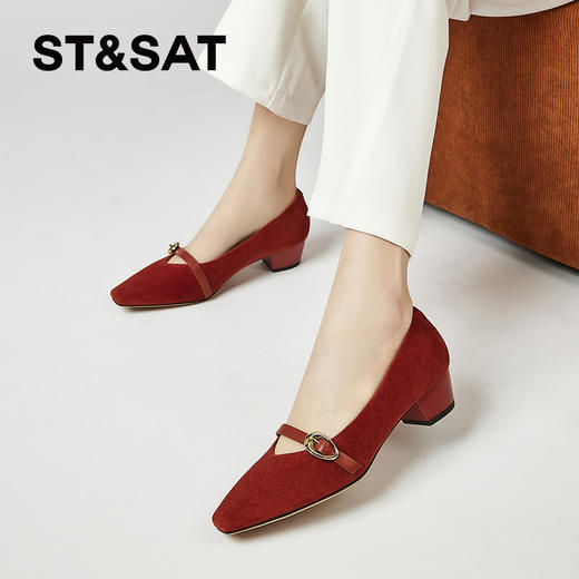 星期六简约方头一字带粗跟玛丽珍鞋SSC1111460 商品图2