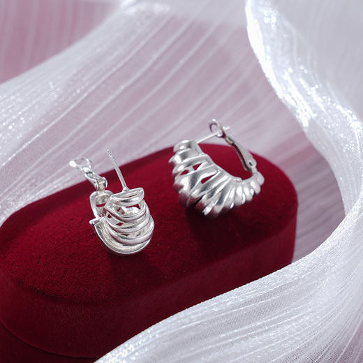 子佩集S925银【繁霜】耳环纯银【EZ-1623】原创2环扣方形扣环耳圈2501 商品图1